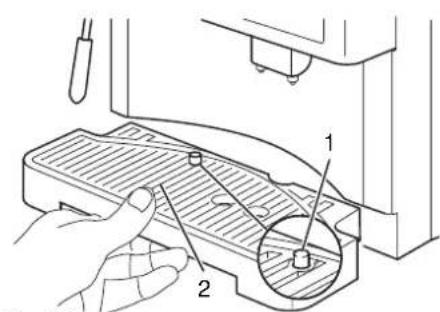Technical diagram showing a hand operating a device with labeled parts 1 and 2, likely illustrating a mechanical or electrical component assembly.