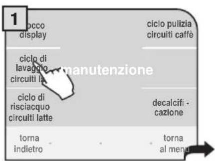1 pocco display ciclo pulizia circuiti caffè ciclo di lavaggio circuiti la manutenzione ciclo di risciacquo circuiti latte decalcifi - cazione torna indietro torna al menu