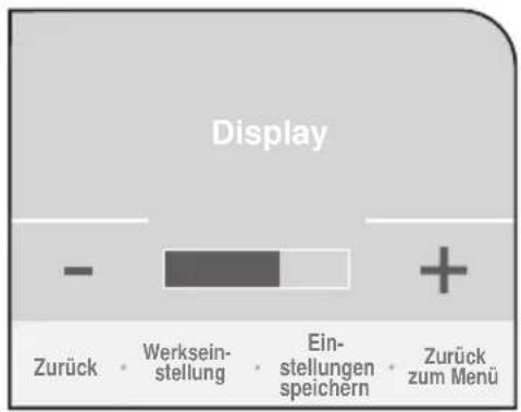 Display - Werksein- stellung - Ein- stellungen speichern - Zurück zum Menü