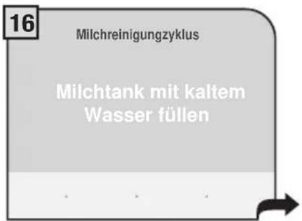 16 Milchreinigungzyklus Milchtank mit kaltem Wasser füllen