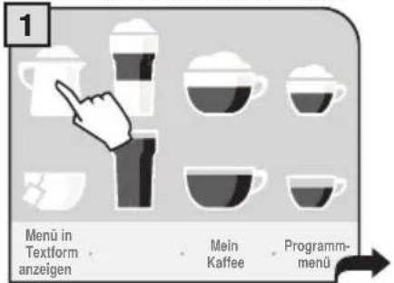 1 Menü in Textform anzeigen Mein Kaffee Programm-menü