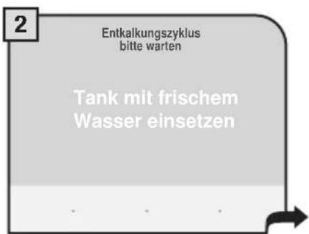 2 Entkalkungszyklus bitte warten Tank mit frischem Wasser einsetzen
