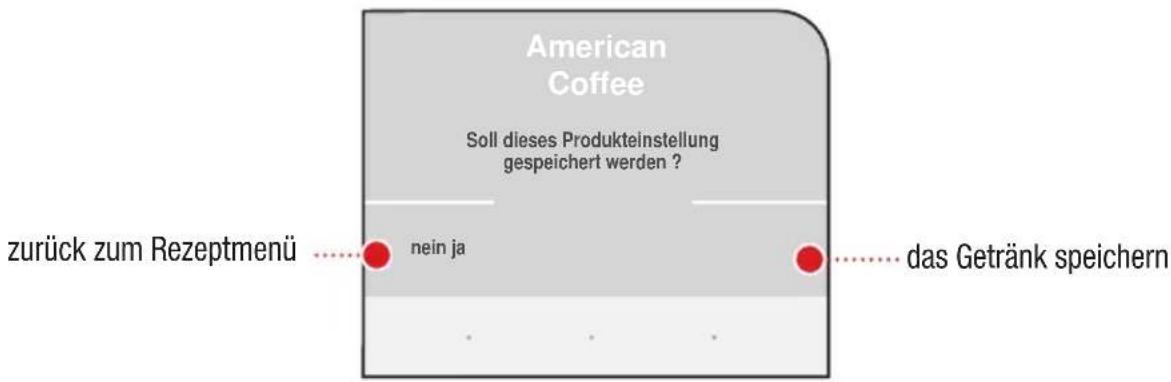 American Coffee Soll dieses Produkteinstellung gespeichert werden ? zurück zum Rezeptmenü nein ja das Getränk speichern