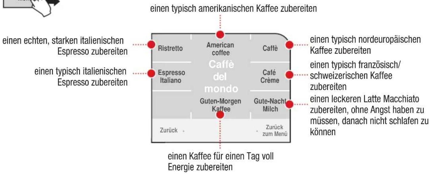 einen typisch amerikanischen Kaffee zubereiten einen echten, starken italienischen Espresso zubereiten Espresso Italiano American coffee Caffè Caffè del mondo einen typisch nordeuropäischen Kaffee zubereiten einen typisch italienischen Espresso zubereiten Espresso Italiano Café Crème einen leckeren Latte Macchiato zubereiten, ohne Angst haben zu müssen, danach nicht schlafen zu können Guten-Morgen Kaffee Gute-Nacht Milch Zurück Zurück zum Menü einen Kaffee für einen Tag voll Energie zubereiten