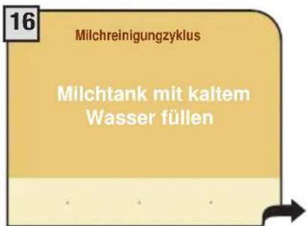 16 Milchreinigungzyklus Milchtank mit kaltem Wasser füllen