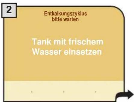 2 Entkalkungszyklus bitte warten Tank mit frischem Wasser einsetzen