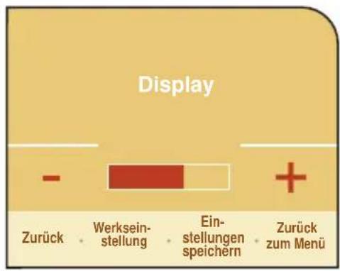 Display - Werksein- stellung Ein- stellungen speichern Zurück zum Menü