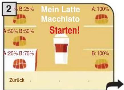2 % B:25% A:50% B:50% A:25% B:75% Zurück A:100% B:100% Mein Latte Macchiato Starten!