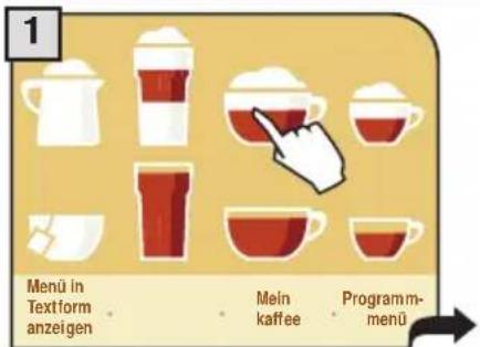 1 Menü in Textform anzeigen Mein kaffee Programm-menü