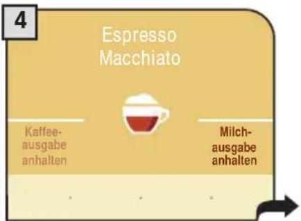Espresso Macchiato Kaffee- ausgabe anhalten Milch- ausgabe anhalten