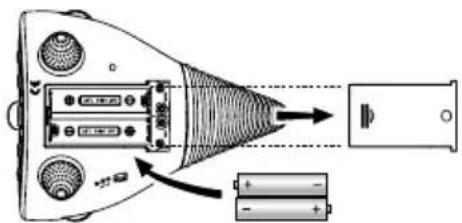 Diagram showing audio device connections with speaker, battery, and speaker port labels
