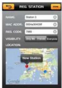 REG. STATION NAME: Station 3 MAC ADDR: 0004x004058 REG. CODE: 7889 VISIBILITY: 124 MB Private Everyone LOCATION: New Station