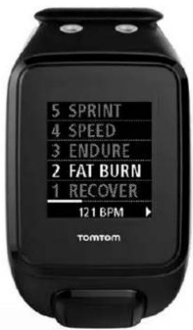 5 SPRINT 4 SPEED 3 ENDURE 2 FAT BURN 1 RECOVER 121 BPM TOMTOM