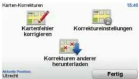 Karten-Korrekturen 15:46 Kartenfehler korrigieren Korrektureinstellungen Korrekturen anderer herunterladen Aktuelle Position: Utrecht Fertig