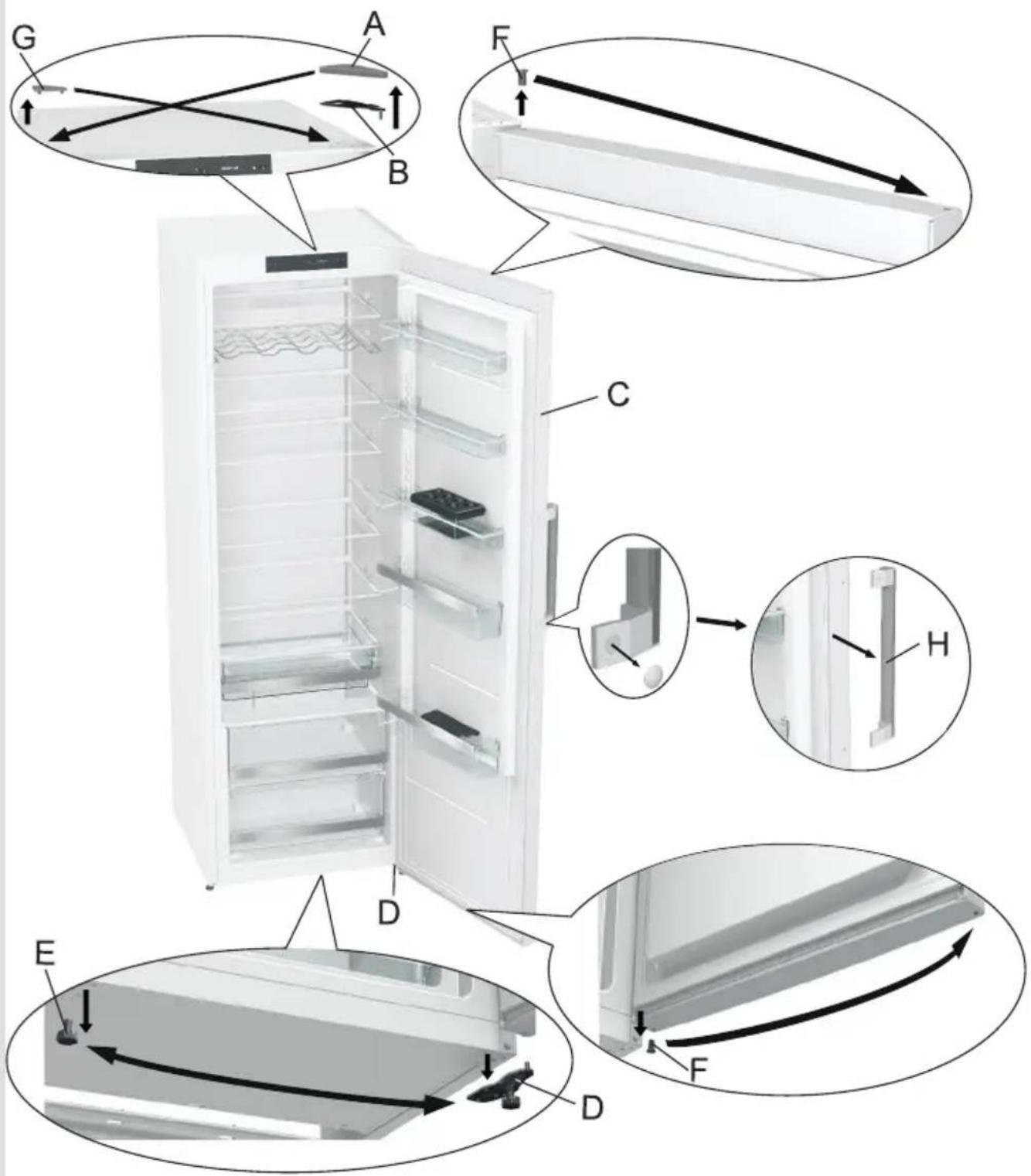 GORENJE R6192 - Benötigtes Werkzeug: Steckschlüssel Nr. 8, Schraubenzieher Torx 25, Flachschraubenzieher Den Türanschlagwechsel sollten zwei Personen vornehmen! - 1