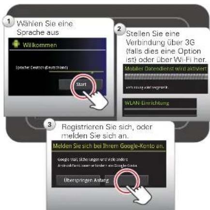 Wählen Sie eine Sprache aus Willkommen Sprache Dritten (Deutschland) Start Stellen Sie eine Verbindung über 3G (falls dies eine Option ist) oder über Wi-Fi her. Mobiler Darredienst wird aktiviert wert erlang nicht vergracht. WLAN Einrichtung Registrieren Sie sich, oder melden Sie sich an. Melden Sie sich bei Ihrem Google-Konto an. Google für Sichteungen und sich anders Anspruch von dem Anteilen und Sonststoffen Überspringen Anfang