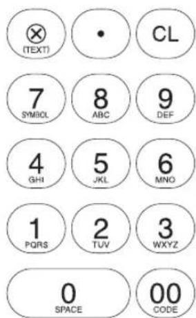 (TEXT) • CL 7 SYMBOL 8 ABC 9 DEF 4 GHI 5 JKL 6 MNO 1 PQRS 2 TUV 3 WXYZ 0 SPACE 00 CODE