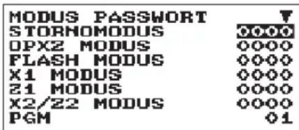 MODUS PASSWORD STORMOMODUS OPX2 MODUS FLASH MODUS X1 MODUS Z1 MODUS X2/Z2 MODUS PGM 0000 0000 0000 0000 0000 01
