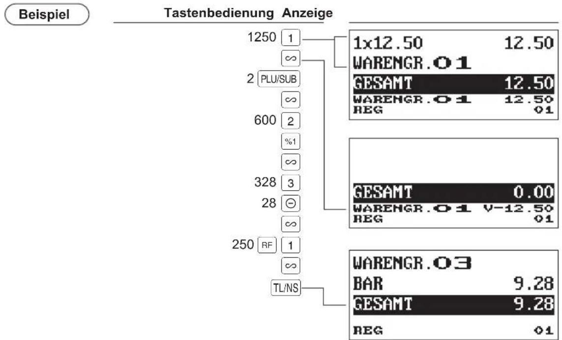 SHARP XE-A217 - Korrektur der letzten Registrierung (Sofortstorno) - 1