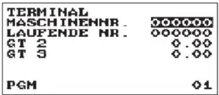 TERMINAL MASCHINENHR. 000000 LAUFENDE NR. 000000 GT 2 0.00 GT 3 0.00 PGM 01