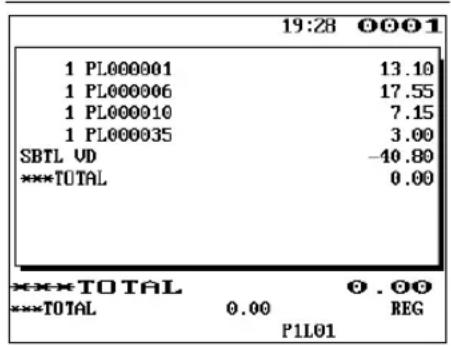 19:28 0001 1 PL000001 13.10 1 PL000006 17.55 1 PL000010 7.15 1 PL000035 3.00 SBTL VD -40.80 ***TOTAL 0.00 ***TOTAL 0.00 REG P1L01