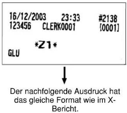 16/12/2003 23:33 #2138 123456 CLERK0001 [0001] *Z1* GLU ↓ Der nachfolgende Ausdruck hat das gleiche Format wie im X- Bericht.