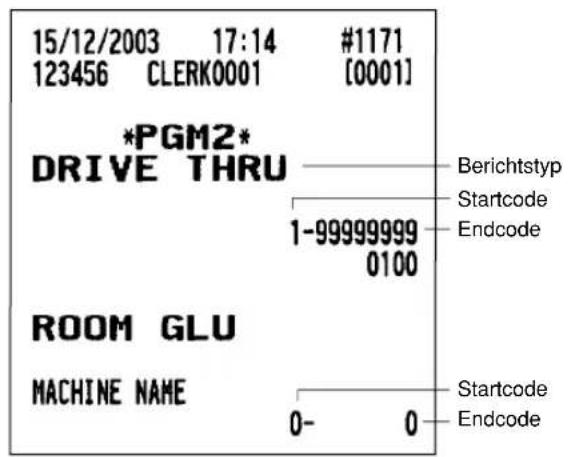 15/12/2003 17:14 #1171 123456 CLERK0001 [0001] *PGM2* DRIVE THRU Berichtstyp Startcode Endcode 1-99999999 0100 ROOM GLU MACHINE NAME Startcode Endcode 0- 0