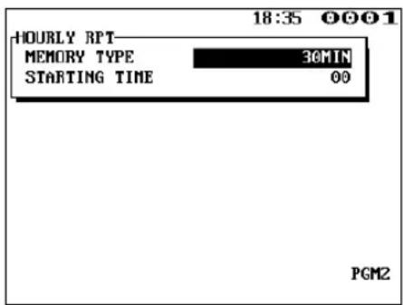 18:35 0001 HOURLY RPT MEMORY TYPE 36MIN STARTING TIME 00 PGM2
