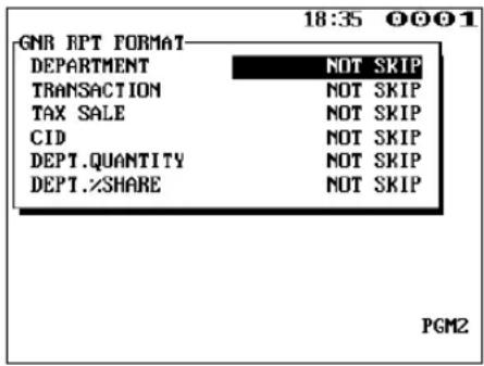 GNR RPT FORMAT DEPARTMENT NOT SKIP TRANSACTION NOT SKIP TAX SALE NOT SKIP CID NOT SKIP DEPT.QUANTITY NOT SKIP DEPT.%SHARE NOT SKIP PGM2