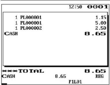 12:50 0001 1 PL000001 1.15 1 PL000001 5.00 1 PL000002 2.50 CASH 8.65 *** TOTAL 8.65 CASH 8.65 REG P1L01