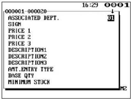 000001-000020 ASSOCIATED DEPT. SIGN PRICE 1 PRICE 2 PRICE 3 DESCRIPTION1 DESCRIPTION2 DESCRIPTION3 AMT.ENTRY TYPE BASE QTY MINIMUM STOCK 16:29 00001 M2