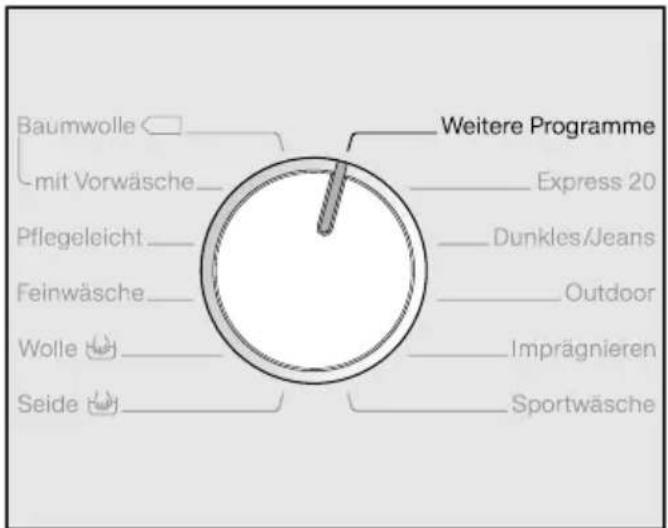 MIELE WML 120 WPS - Programmwahl über Programmwählerstellung "Weitere Programme" und Display: - 1