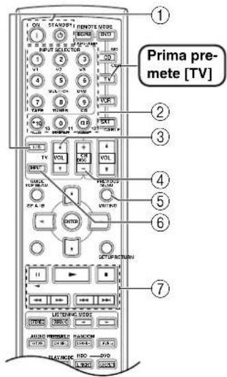 Prima pre- mete [TV] STANDARD REMOTE GUIDE OUTPUT SELECTION 1 2 3 4 5 6 7 8 9 10 11 12 TV VOL VOL VOUT SETUP/RETURN LETUP/RETURN LETUP/RETURN NOTING VODES AUDIO PREMISE AUDIO RADIO RADIO RADIO RADIO RADIO RADIO RADIO