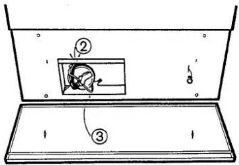 Diagram showing a device with labeled parts, including a fan inside a container and a base with arrows indicating motion.