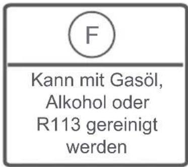 F Kann mit Gasöl, Alkohol oder R113 gereinigt werden