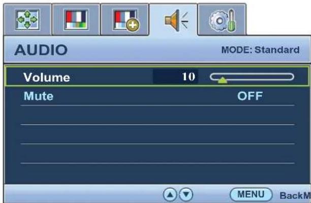 AUDIO MODE: Standard Volume 10 Mute OFF MENU BackM