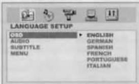 SPRACHEINSTELLUNG OSD AUDIO UNTERITEL MENÜ ENGLISCH DEUTSCH SPANISCH FRANZÖSISCH PORTUGIESISCH ITALIENISCH