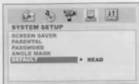 SYSTEM-SETUP BILDSCHIRMSCHONER ELTERN PASSWORT WINKELMARKIERUNG STANDARD • LESEN