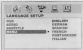 SPRACHEINSTELLUNG OSD ENGLISCH AUDIO DEUTSCH UNTERITEL SPANISCH MENÜ FRANZÖSISCH PORTUGIESISCH ITALIENISCH