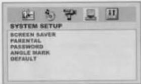 SYSTEM-SETUP BILDSCHIRMSCHONER ELTERN PASSWORT WINKELMARKIERUNG STANDARD