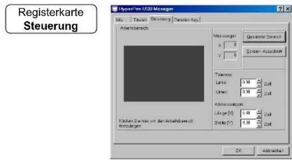 Registerkarte Steuerung Hyperion USB Manager No Tauten Beizierung Funktion für Abgerbereich Messungen: Gesamtter Bereich Suisse-Ausschritt Translation: Linde: 0,00 Zoll Umler: 0,00 Zoll Abmessungen: Länge [0]: 5,81 Zoll Gruppe [7]: 4,38 Zoll OK Abbrachten