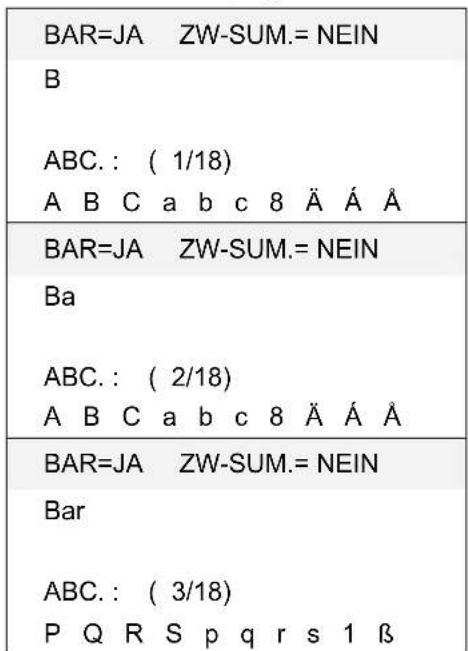 BAR=JA ZW-SUM.= NEIN B ABC.: ( 1/18) A B C a b c 8 Ä Ä Å BAR=JA ZW-SUM.= NEIN Ba ABC.: ( 2/18) A B C a b c 8 Ä Ä Å BAR=JA ZW-SUM.= NEIN Bar ABC.: ( 3/18) P Q R S p q r s 1 β