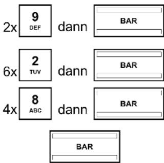 2x 9 DEF dann BAR 6x 2 TUV dann BAR 4x 8 ABC dann BAR BAR