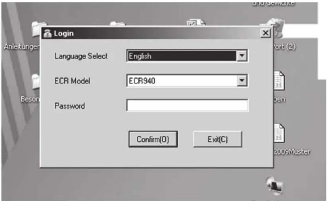 Login Language Select English ECR Model ECR940 Password Confirm(0) Exit(C)