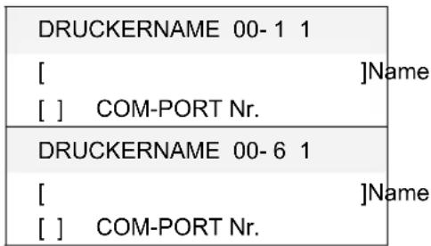 DRUCKERNAME 00-1 1 [ ] Name [ ] COM-PORT Nr. DRUCKERNAME 00-6 1 [ ] Name [ ] COM-PORT Nr.