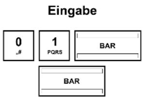 Eingabe 0 „# 1 PQRS BAR BAR