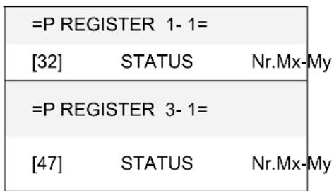 =P REGISTER 1-1= [32] STATUS Nr.Mx-My =P REGISTER 3-1= [47] STATUS Nr.Mx-My