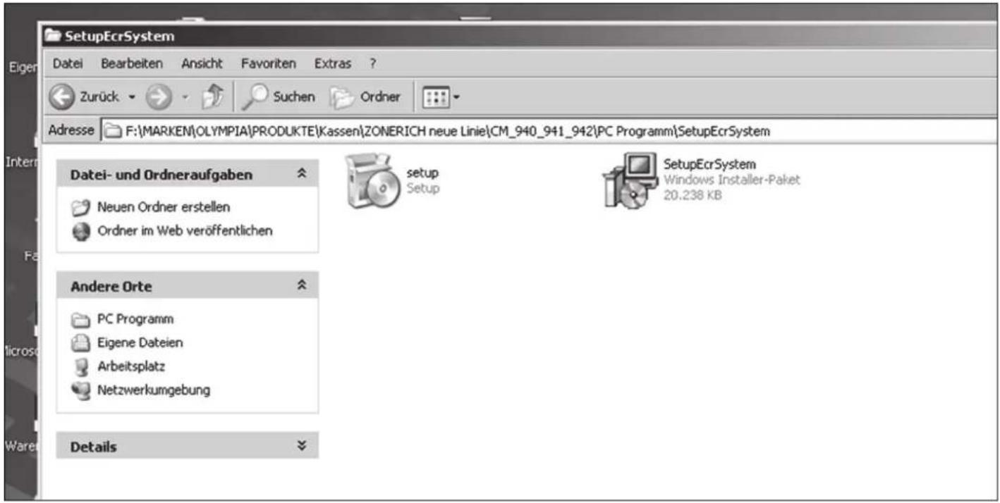 SetupEcrSystem Datei Bearbeiten Ansicht Favoriten Extras ? Zurück Suchen Ordner Adresse F:\MARKEN\OLYMPIA\PRODUKTE\Kassen\ZONERICH neue Linie\CM_940_941_942\PC Programm\SetupEcrSystem Datei- und Ordneraufgaben Neuen Ordner erstellen Ordner im Web veröffentlichen setup Setup SetupEcrSystem Windows Installer-Paket 20.238 KB Andere Orte PC Programm Eigene Dateien Arbeitsplatz Netzwerkumgebung Details