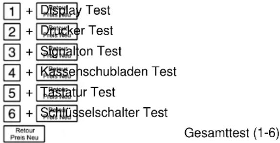 1 + Display Test 2 + Drucker Test 3 + Signalton Test 4 + Krassehschubladen Test 5 + Tastatur Test 6 + Schlüsselschalter Test Retour Preis Neu Gesamttest (1-6)