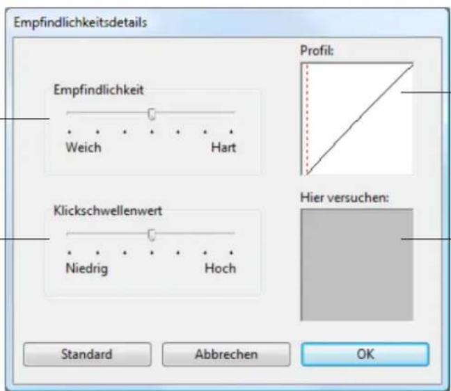 Empfindlichkeitsdetails Profit: Empfindlichkeit Weich Hart Klickschwellenwert Niedrig Hoch Hier versuchen: Standard Abbrechen OK